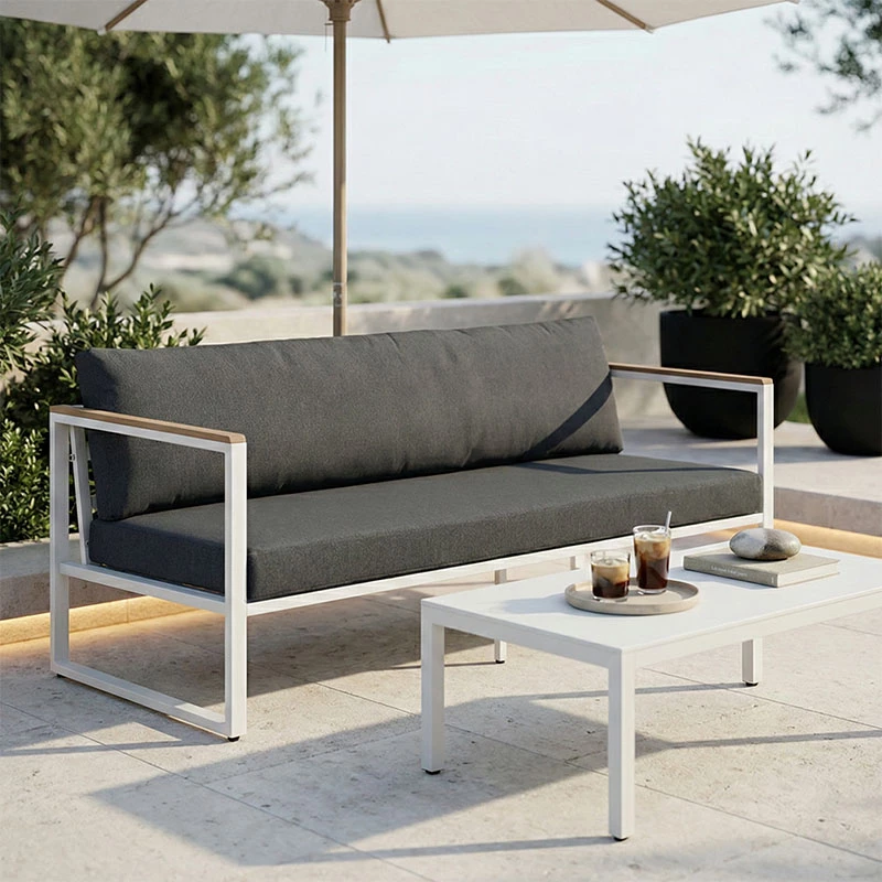 Divan treshe Aurelio, metalik, ngjyrë e bardhë, jastëkë antracit, 192x74x63cm