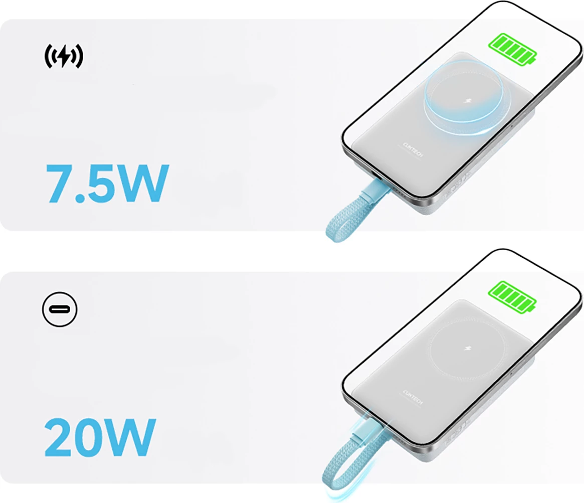 Power bank magnetik Cuktech CP132ML 10000 mAh 22.5 W PD, kabllo USB-C e integrume, i bardhë