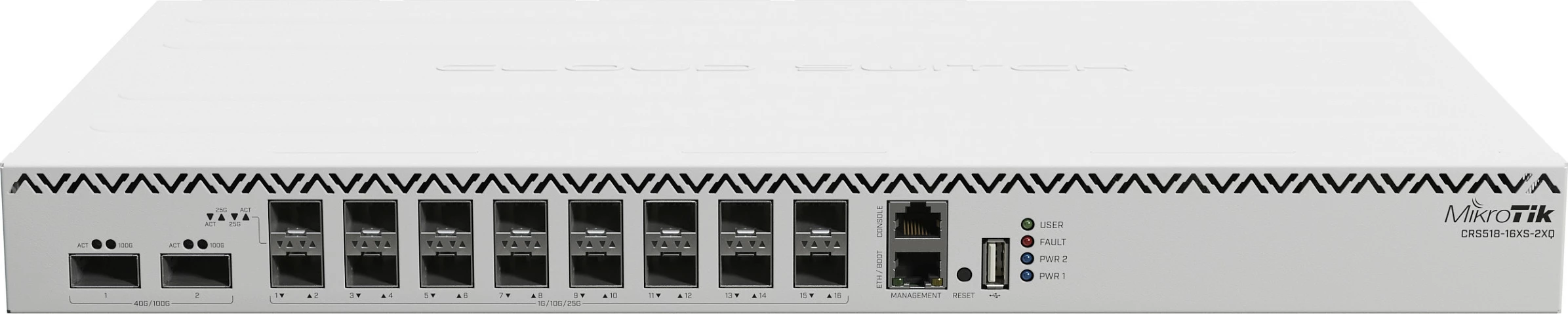 Switch MikroTik CRS518-16XS-2XQ-RM, 16x SFP28, 2x QSFP28, Managed, Rackmount, i bardhë