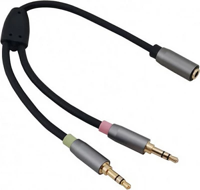 Kabllo adapter Helos, 3.5mm femër në 2x 3.5mm mashkull, 0.1 m, e zezë