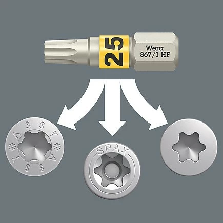 Set bitash Wera 29 copë, 1/4", PH, PZ, Torx Plus, me mbajtës dhe kuti, zi/metalik