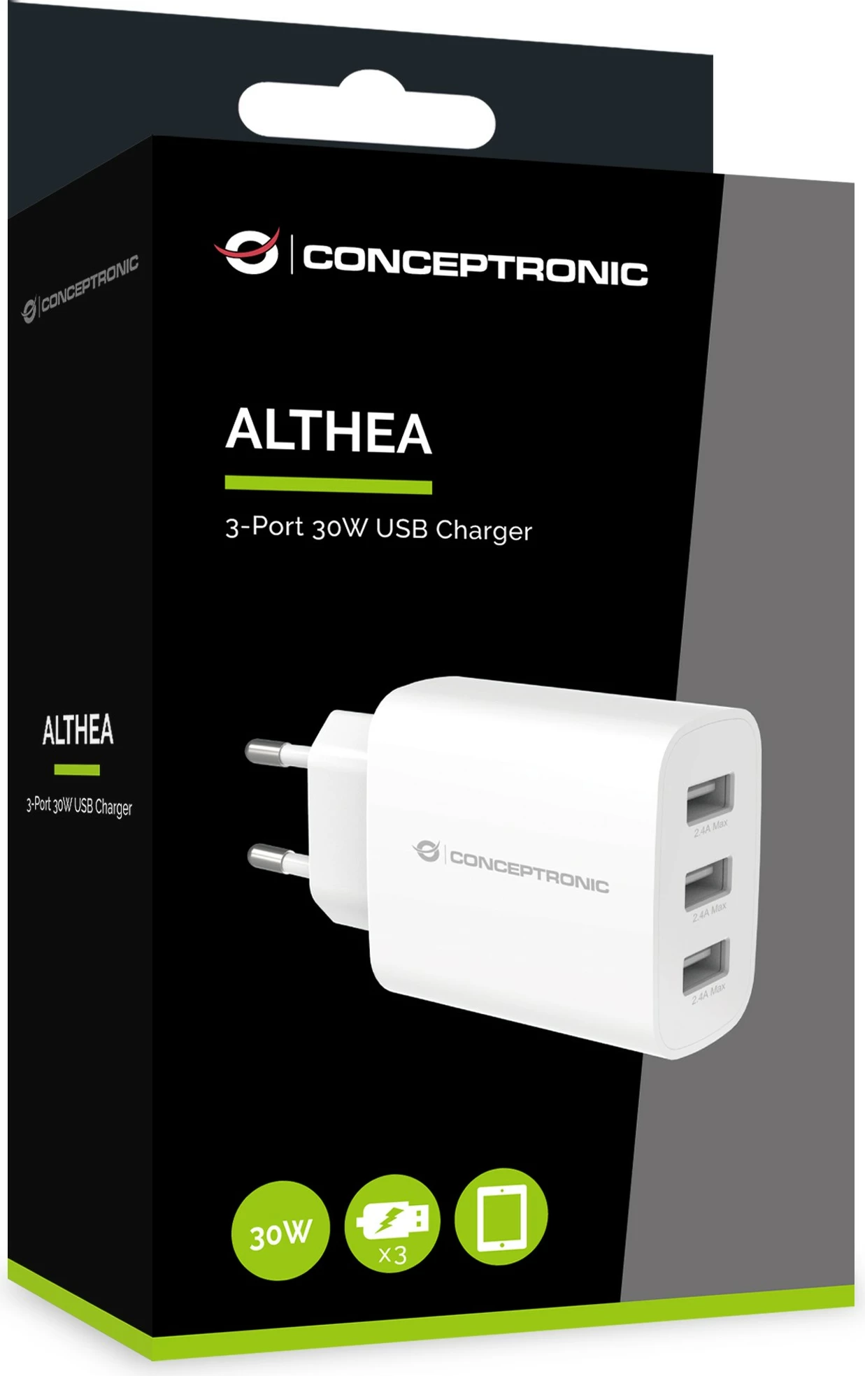 Karikues Conceptronic 3 porta USB-A 30W i bardhë