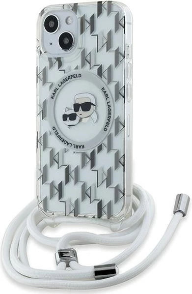 Mbështjellës Karl Lagerfeld IML Crossbody Monogram Karl & Choupette Head MagSafe për iPhone 15/14/13, Transparent