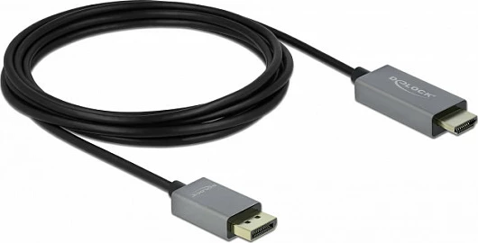 Kabllo aktive DisplayPort 1.4 në HDMI DeLOCK, 4K 60Hz HDR, 3 m, zi/gri