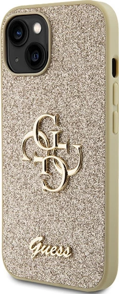 Mbështjellës Guess Glitter Script Big 4G për iPhone 15, Ari