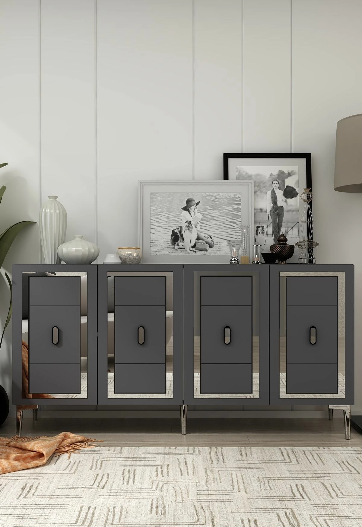 Konsolë Skye Decor, Orion, anthracite, argjend