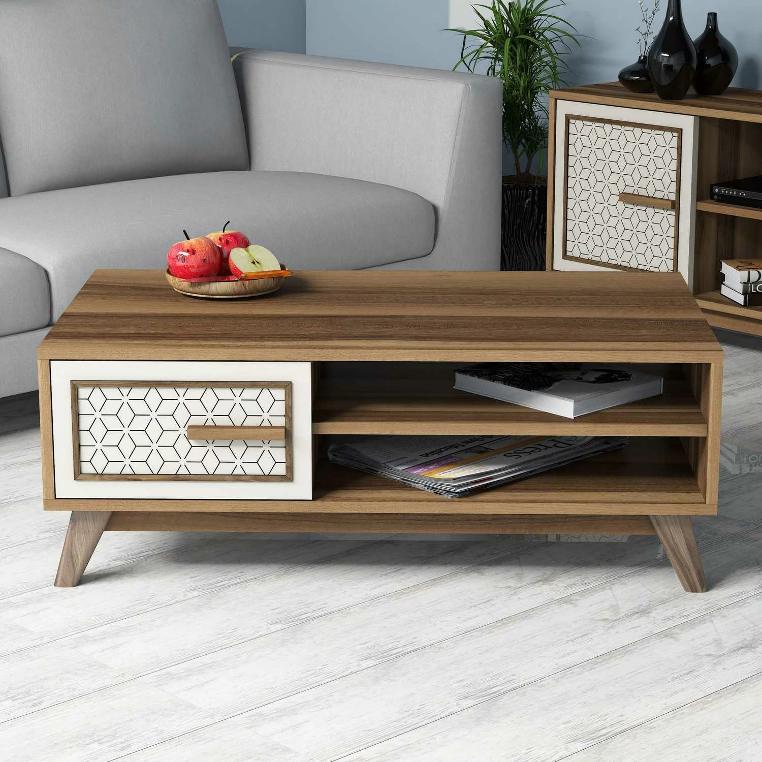 Tavolinë kafeje Skye Decor, Ayla, ngjyrë arre dhe krem