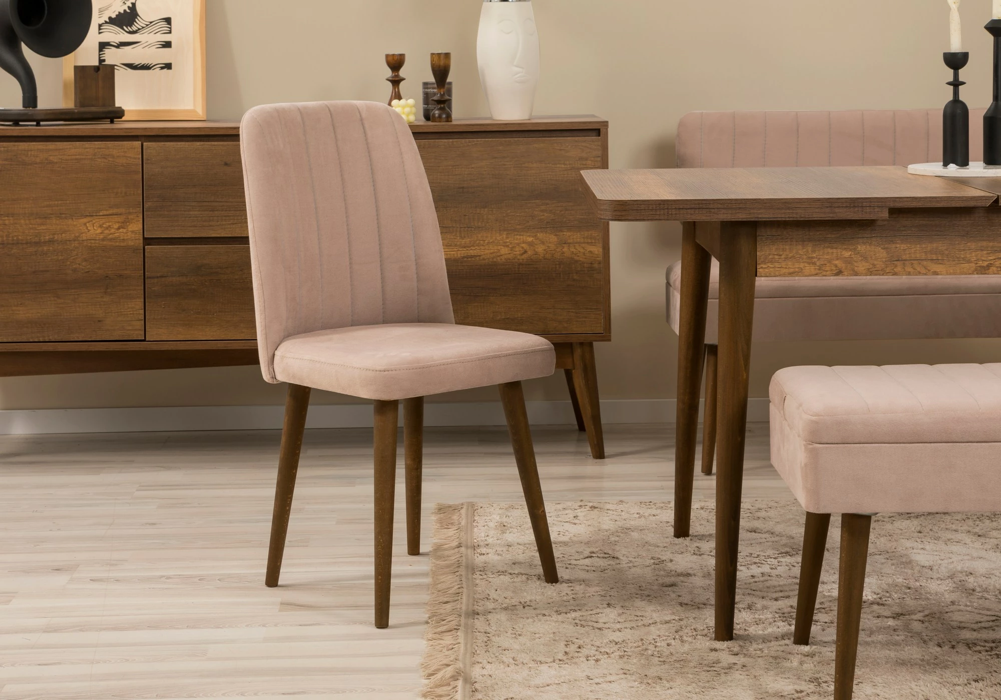 Set tavoline e zgjatshme me karrige e konsol (7 copë), Skye Decor, Vina 03 0900, ngjyrë arre, ngjyrë gur