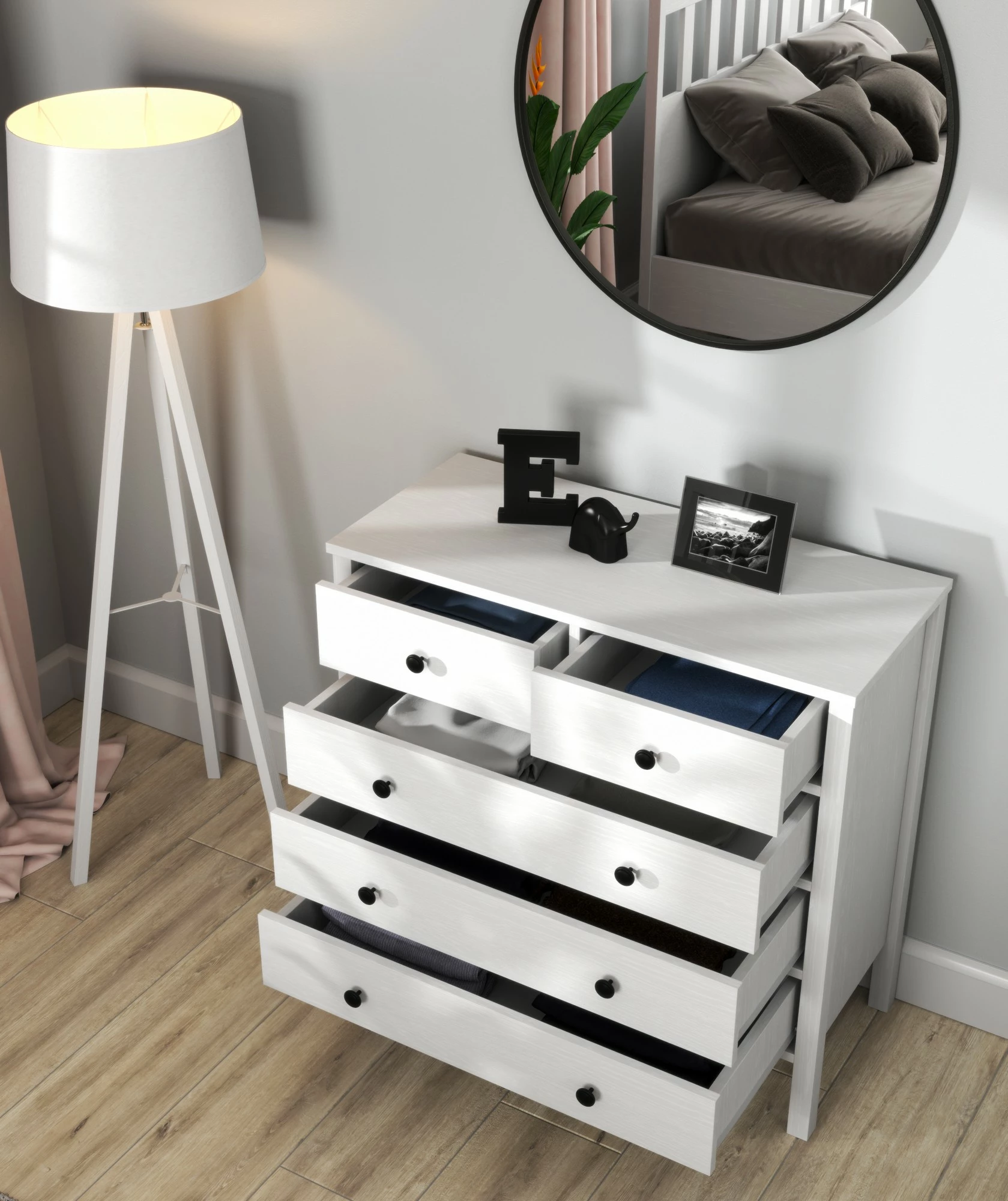 Komodë Hanah Home, FRN-20061, ngjyrë druri dhe e bardhë