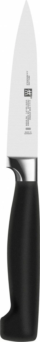 Set thika Zwilling Four Star, 4 copë, çelik karboni, dorezë e zezë, me bllok druri