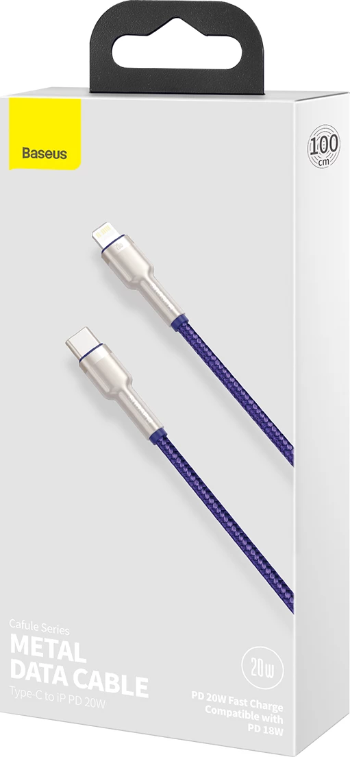 Kabllo USB-C në Lightning Baseus Cafule, 1m, 20W, vjollcë