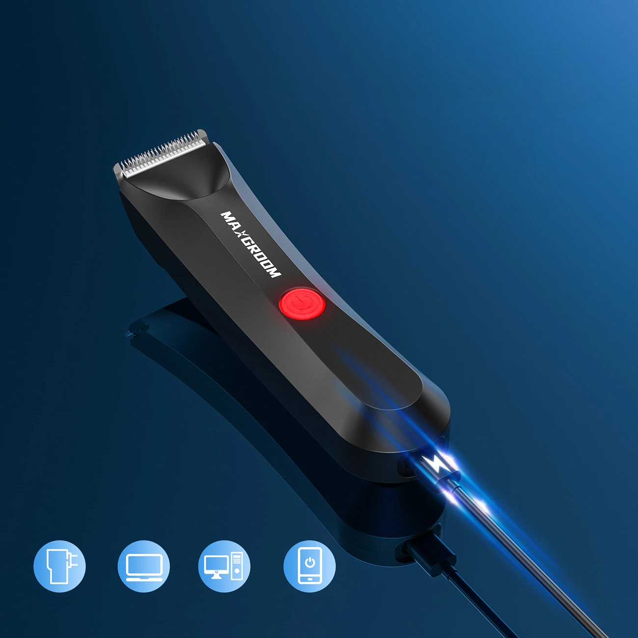 Makinë rroje MAXGROOM RFCD-9087, LED, IPX7, USB-C, 600mAh, set me krehra 3mm/5mm + çantë, e zezë