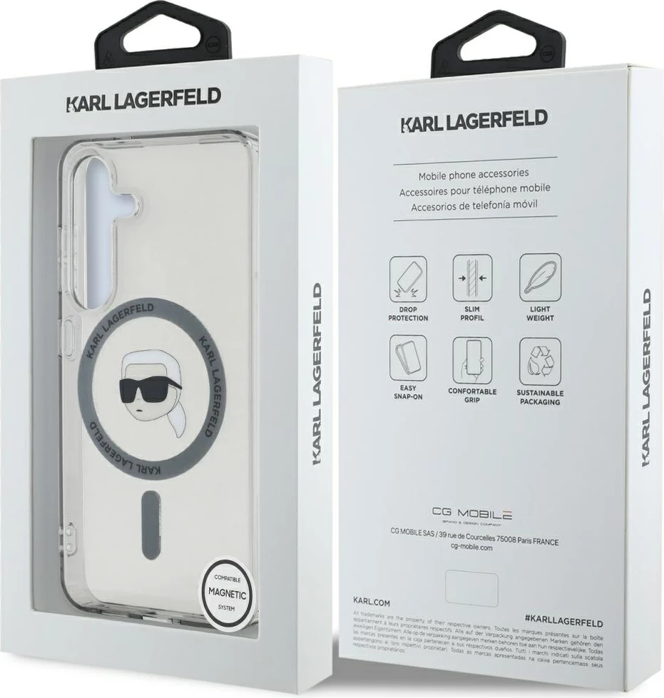 Mbështjellës Karl Lagerfeld Button Karl Head Printed Logo MagSafe për Samsung Galaxy S25, zi