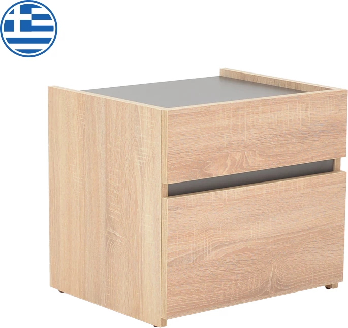 Komodinë anësore Comcie, ngjyrë natyrale me gri, 50x42x45.5cm