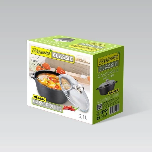 Tenxhere Maestro MR-4620C me kapak, 2.1L, 20 cm, e zezë