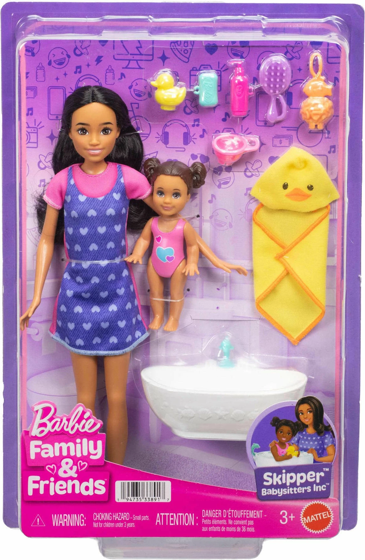 Set kukulla Barbie Skipper Babysitters Club Mattel JJB43, 2 copë me bebe dhe vaskë