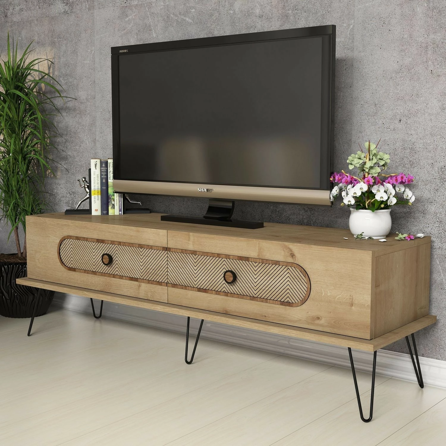 Komodë TV Hanah Home, Ekol, ngjyrë lisi