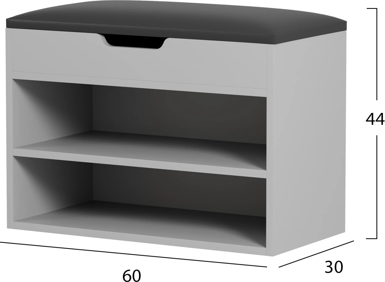 Raft këpucësh me ulëse ROMIR FH2477.05 melaminë gri-antracit ulëse PU 60x30x44Hcm