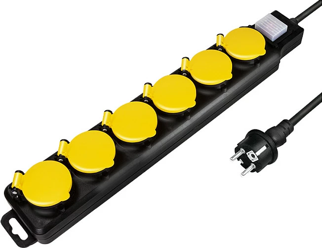 Zgjatues rryme LogiLink 6-prizësh CEE 7/3 me ndërprerës, outdoor, zi/verdhe