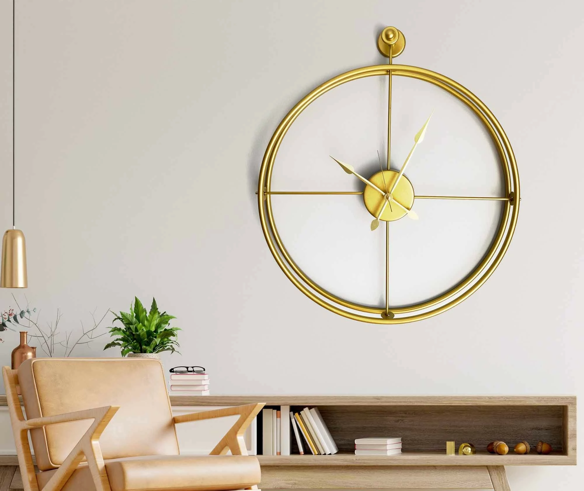 Orë muri dekorative prej metali, ngjyrë ari, Wallity, Mclock-00107