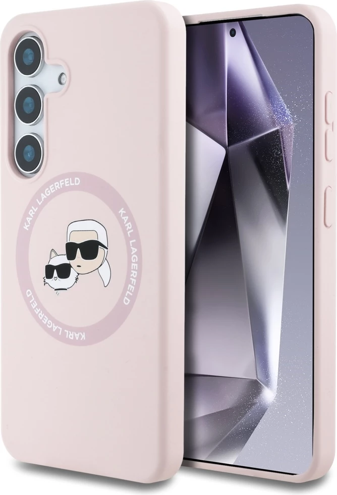 Mbështjellës Karl Lagerfeld Silicone Double Heads And Circle MagSafe për Samsung Galaxy S25, Rozë