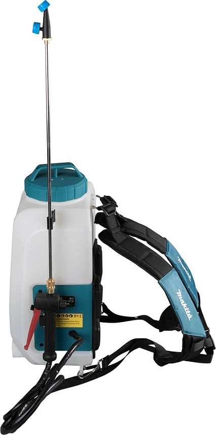 Spërkatës kopshti me bateri Makita DUS158Z, 18V, rezervuar 15L, spërkatës shpine, blu/bardhë