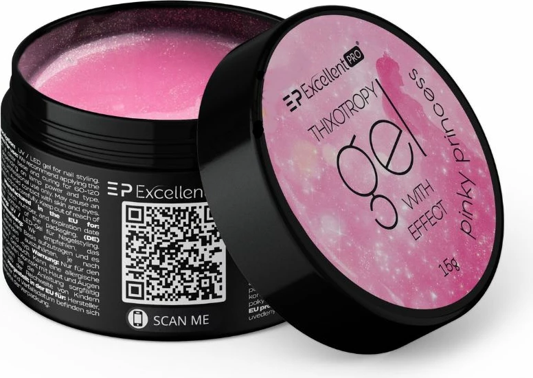 Xhel ndërtues për thonj për femra Excellent PRO Thixotropy Gel With Effect Pinky Princess, 15g