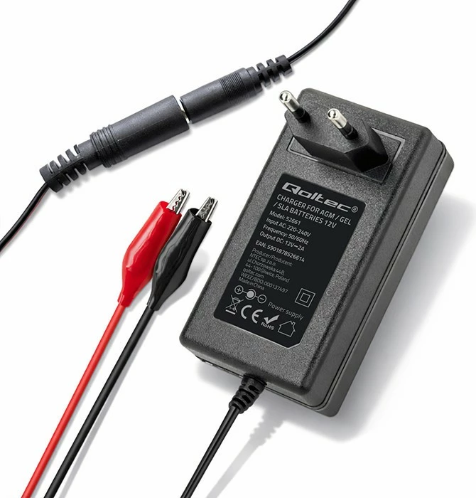 Karikues akumulatori Qoltec 52661 12V 2A 24W 5.5x2.1, kabllo 1.8m, i zi