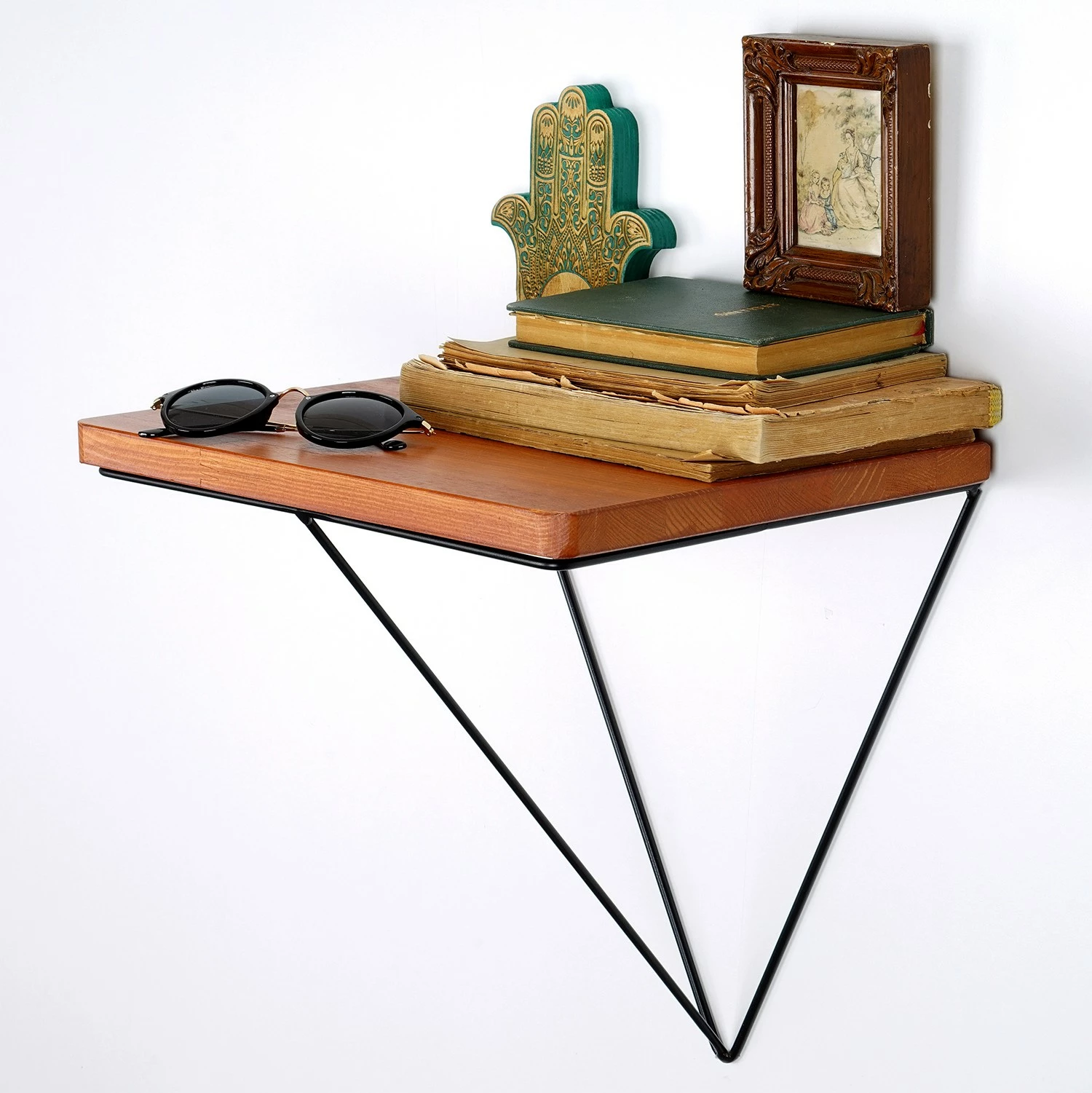 Raft dekorativ prej druri për mur, ngjyrë arre dhe e zezë, Hanah Home, Wr037