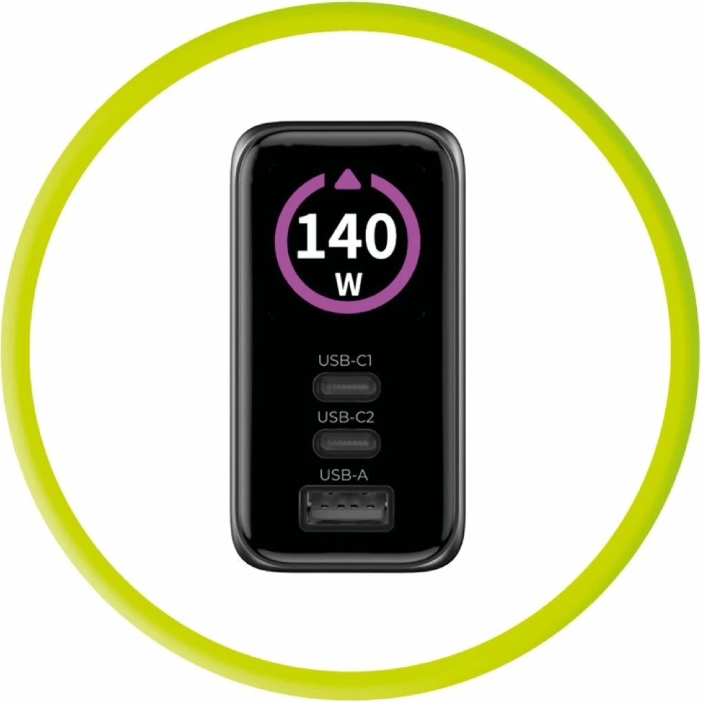Karikues GaN me ekran Mobile Origin PW21 140W, 2x USB-C + USB-A, i zi