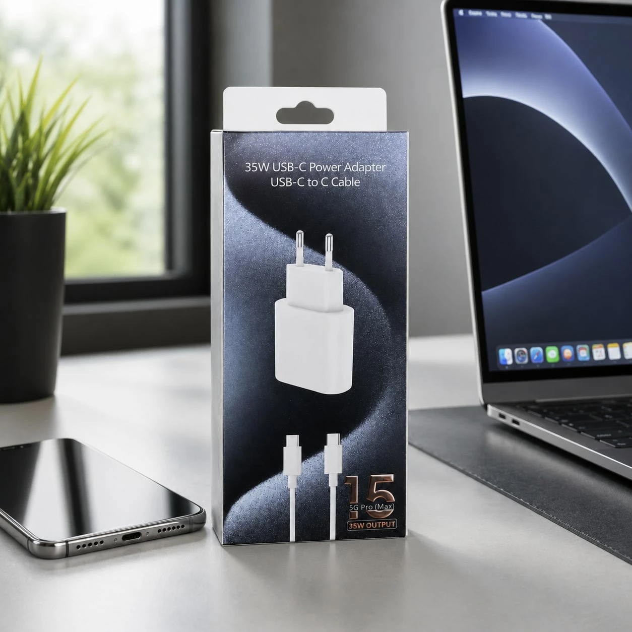 Karikues USB-C 35W me Kabllo USB-C në USB-C 1 m - Adapter Rryme me Prizë EU