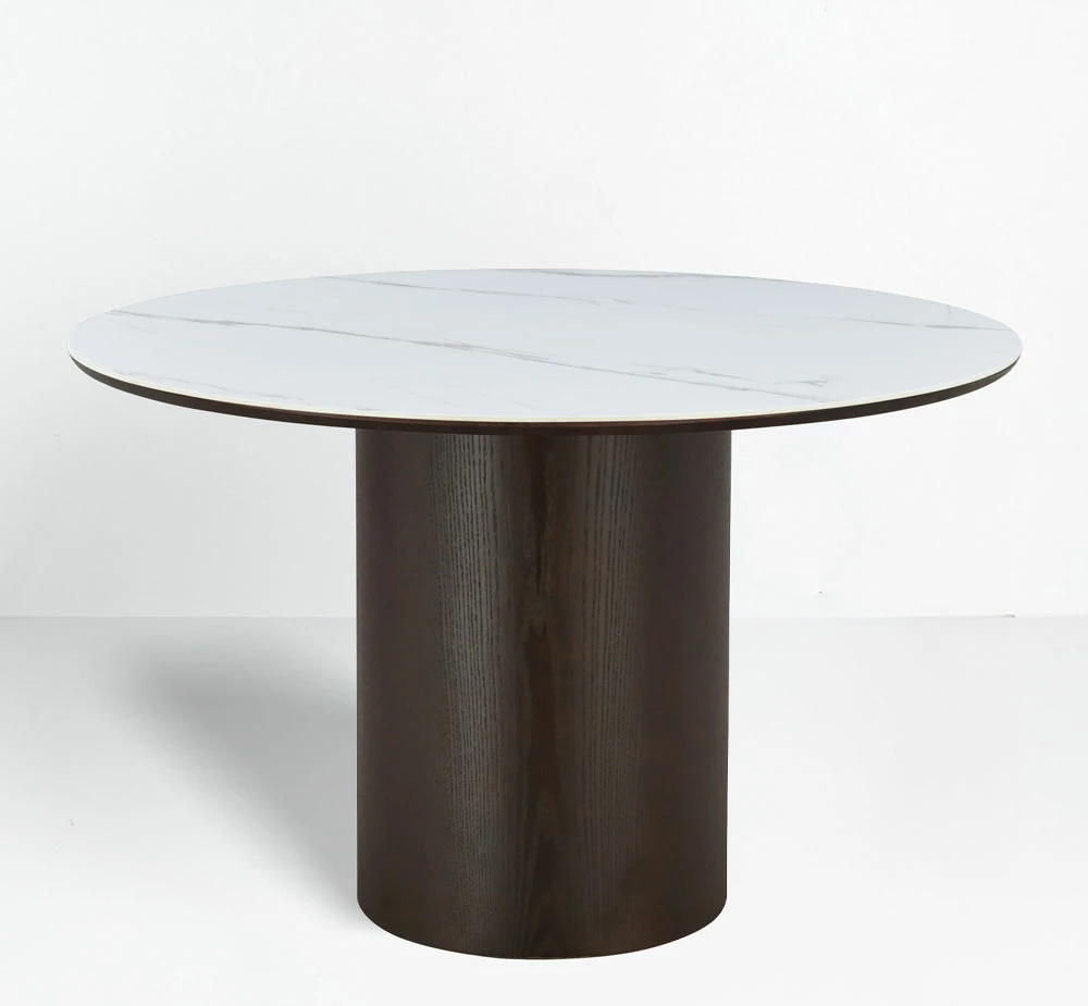 Tavolinë Amaro, ngjyrë kafe e errët, e bardhë me model mermeri, 120x120x75cm