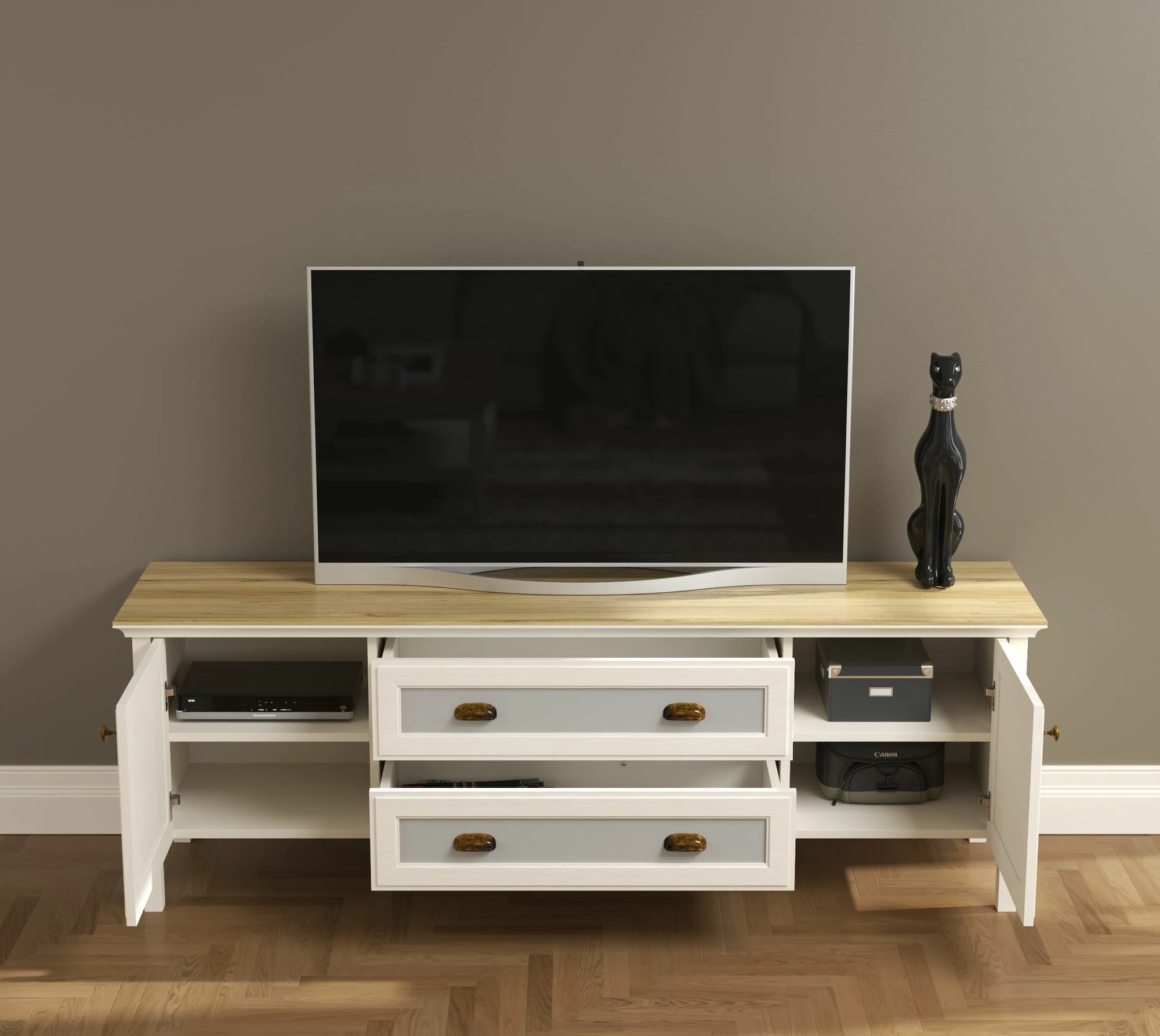 Komodë TV Skye Decor, krem, lis, gri, FRN-21026