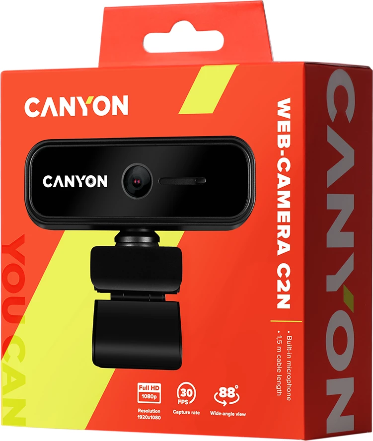 Webcam CANYON C2N Full HD 1080p USB me mikrofon, 30fps, e zezë