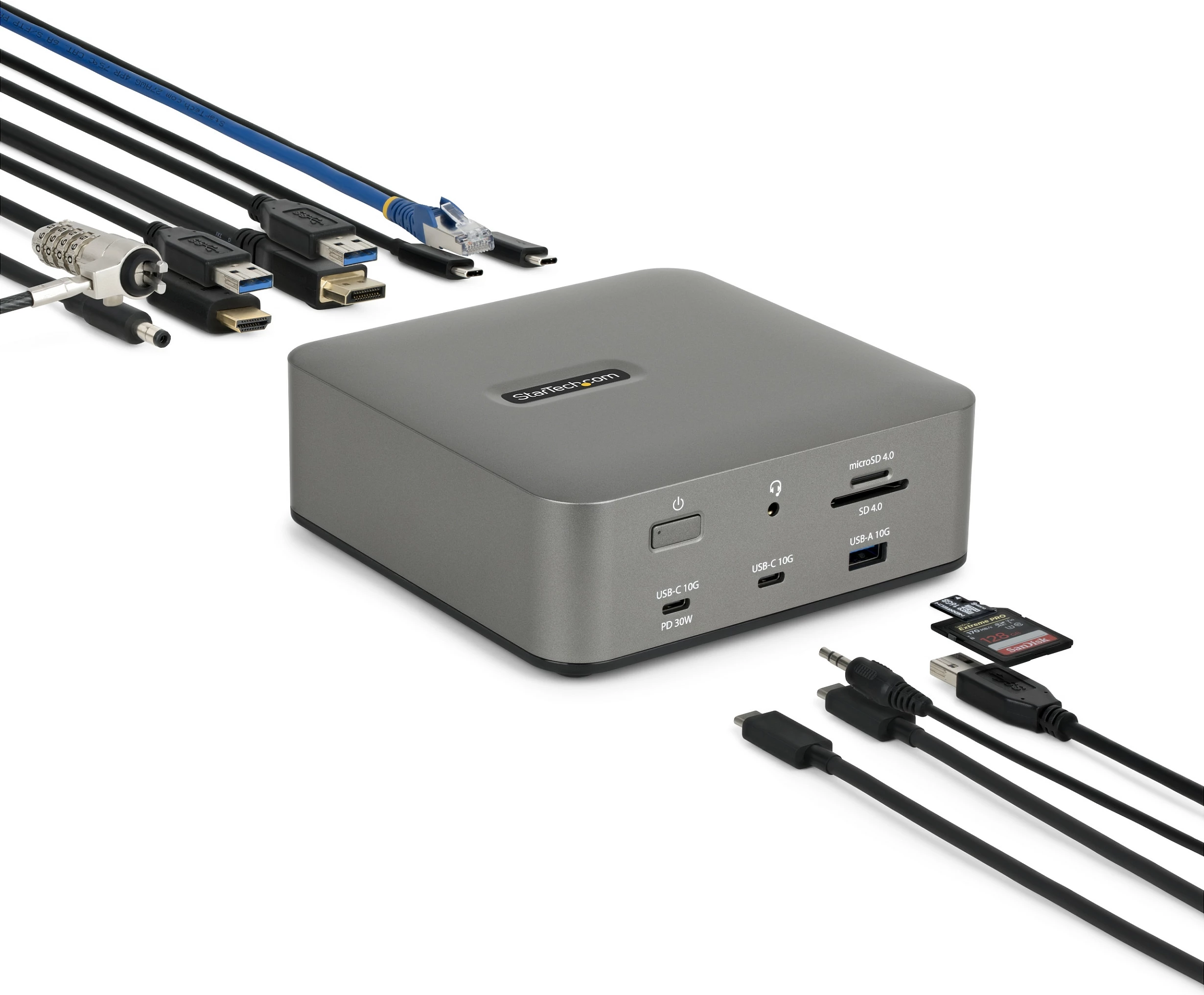 Docking station StarTech Thunderbolt 5, DP/HDMI, triple 4K 144Hz, karikim 140W, 2.5G Ethernet, gri
