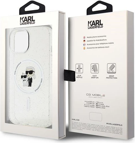Mbështjellës Karl Lagerfeld Karl&Choupette Glitter MagSafe për iPhone 15 Plus, Transparent