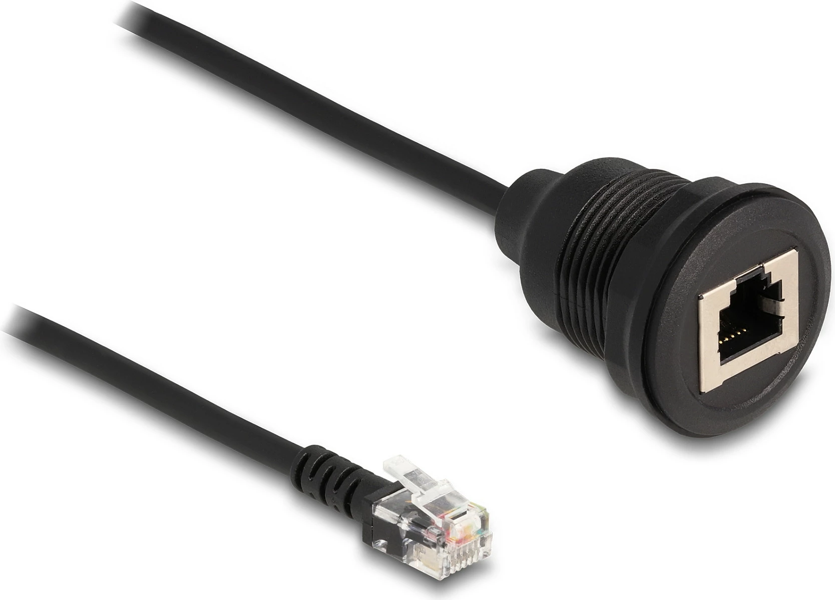Kabllo RJ12 DeLOCK, mashkull në femër (panel-mount), 30 cm, e zezë
