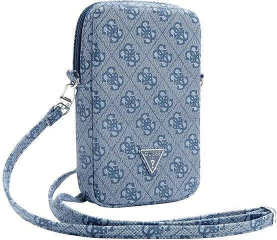 Mbështjellës Guess Zip 4G Triangle për celular, lëkurë artificiale, kaltër