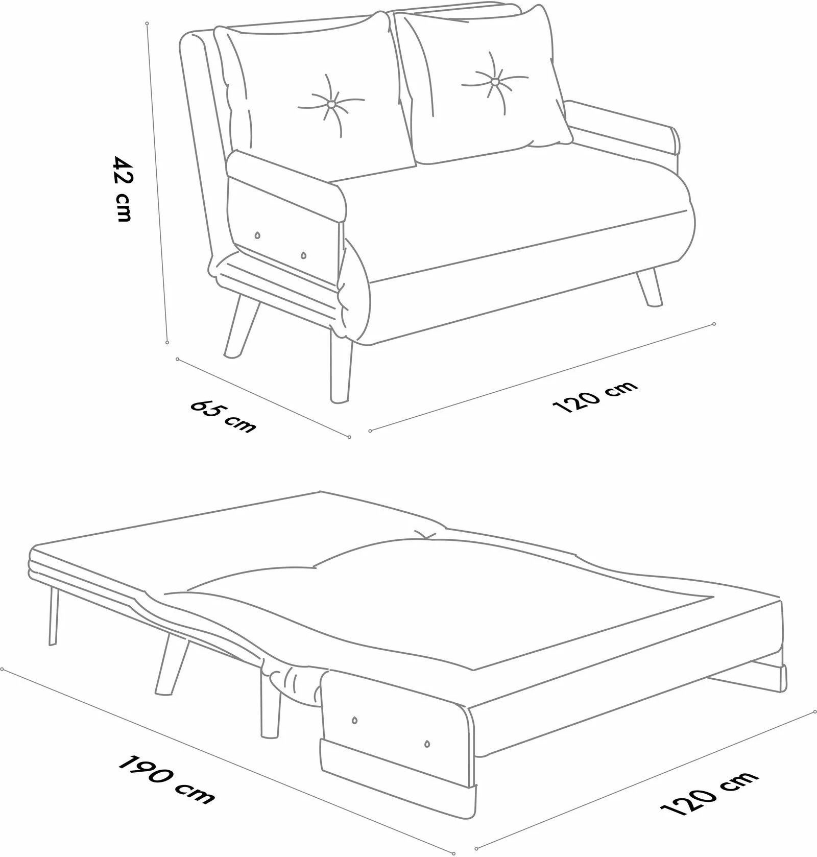 Divan-krevat dy vendesh, Cosmo, ngjyrë gri e errët