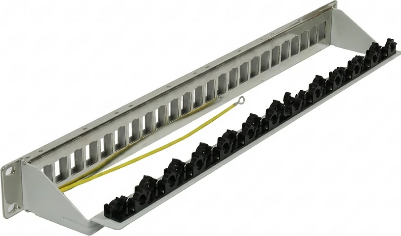 Patch panel Synergy21 Keystone V4, 19", 24 porta, 1U, gri e çelët