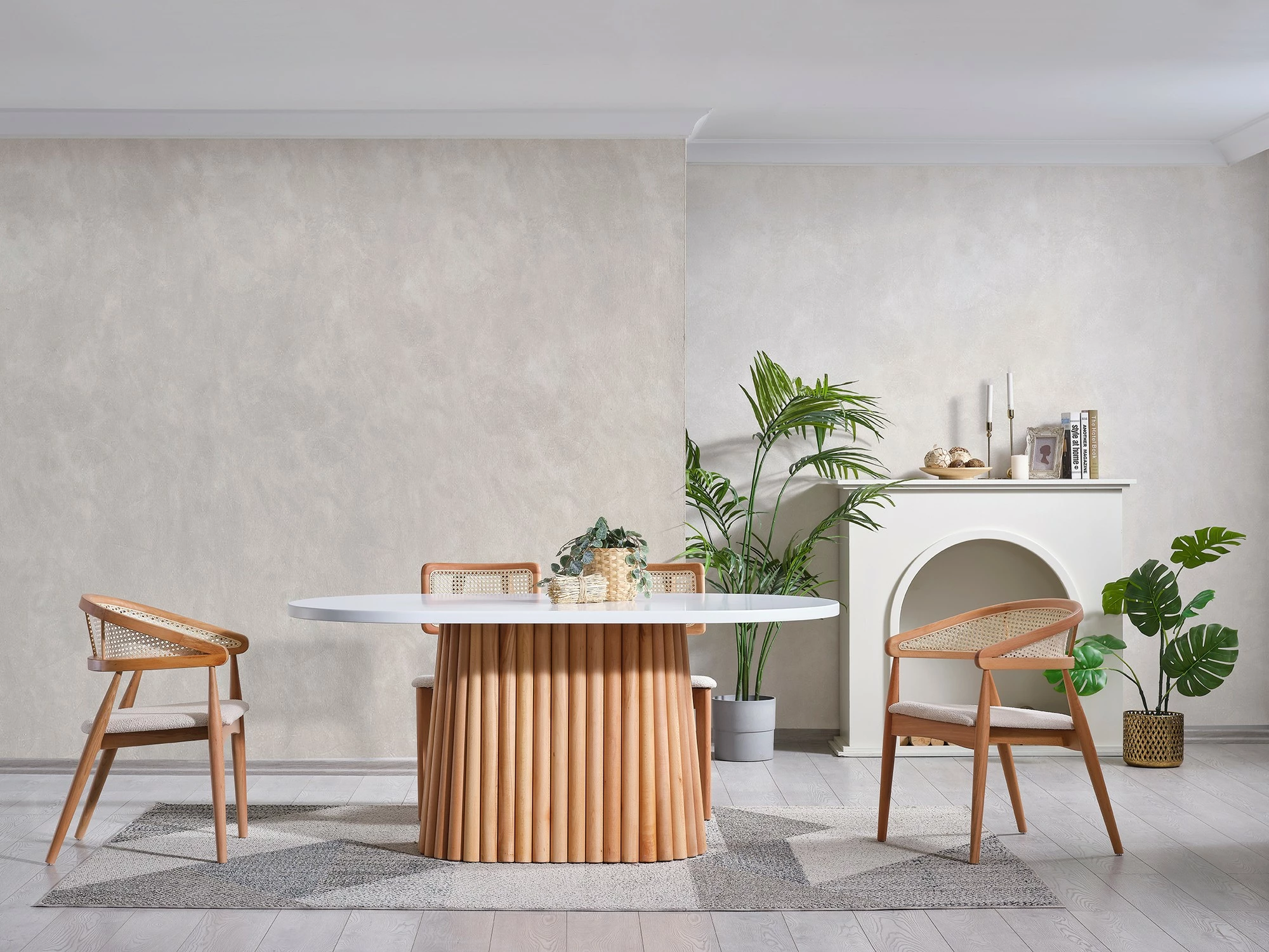 Tavolinë ngrënieje Skye Decor, Soho, e bardhë, natyrale