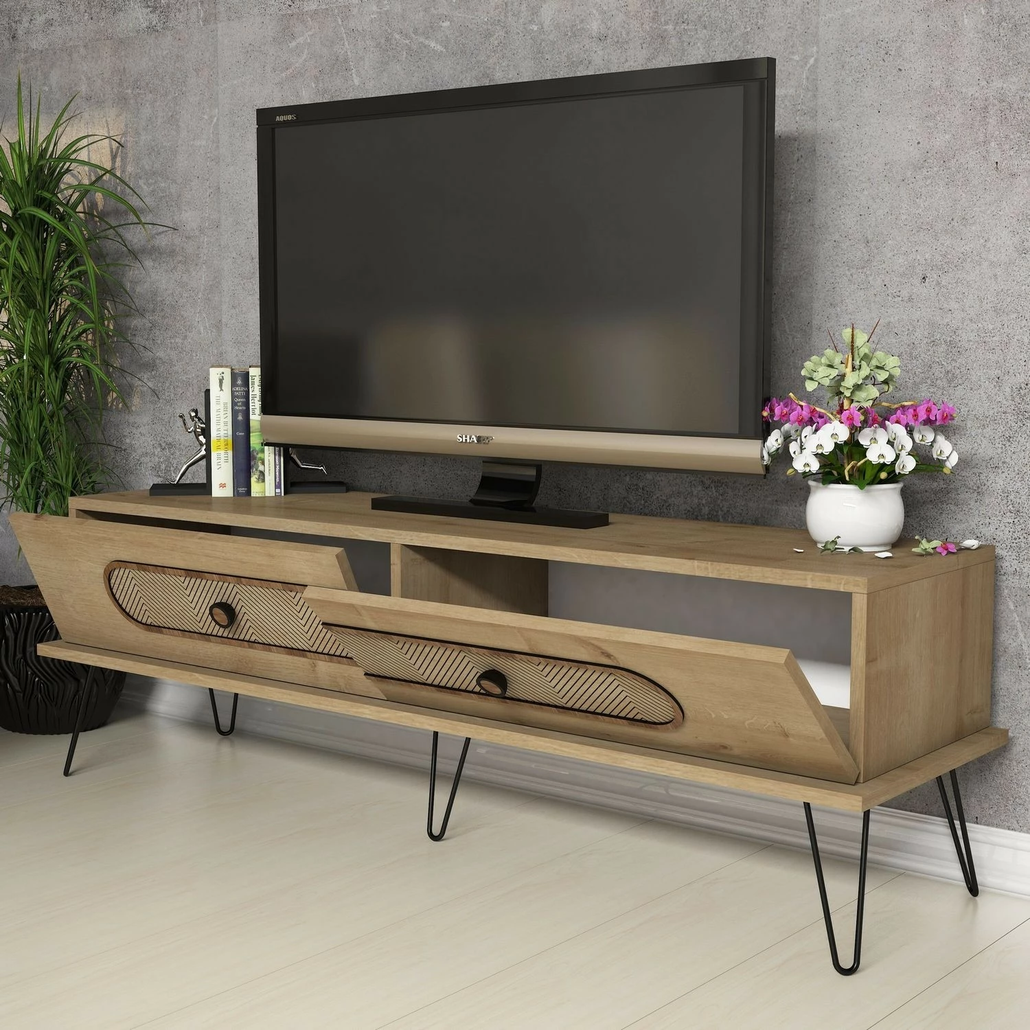 Komodë TV Hanah Home, Ekol, ngjyrë lisi