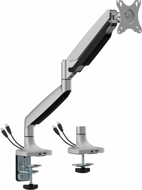 Mbajtëse tavoline me gaz për monitor ART RAMM L-35HD, 17-45", 1xUSB-A 3.0, 1xUSB-C, Gri/Argjend