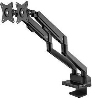Mbajtëse tavoline për dy monitorë MANHATTAN, krah me gaz 17-32", VESA 75x75/100x100, docking 8-në-1 PD 100W, e zezë