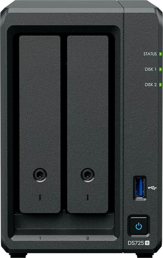 NAS Synology DS725+ 2-bay 3.5\"/2.5\" SATA, 2x M.2 NVMe, Ryzen R1600, 4GB DDR4 ECC, 2.5GbE, i zi