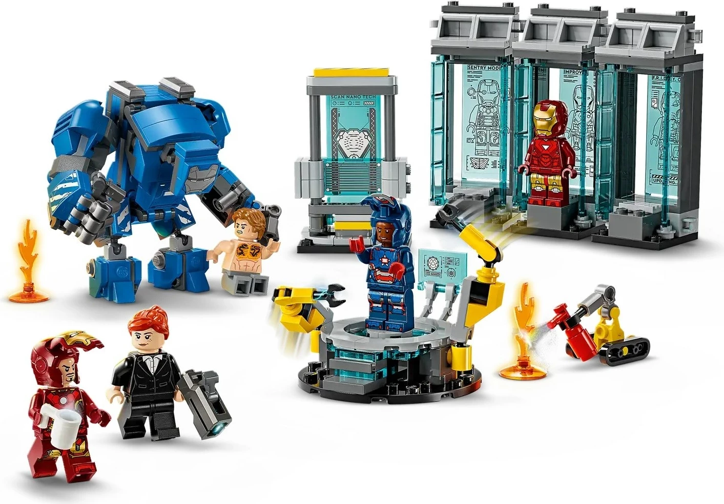 Set lodrash LEGO Marvel 76315 Iron Man’s Laboratory: Hall of Armor, 5 minifigura