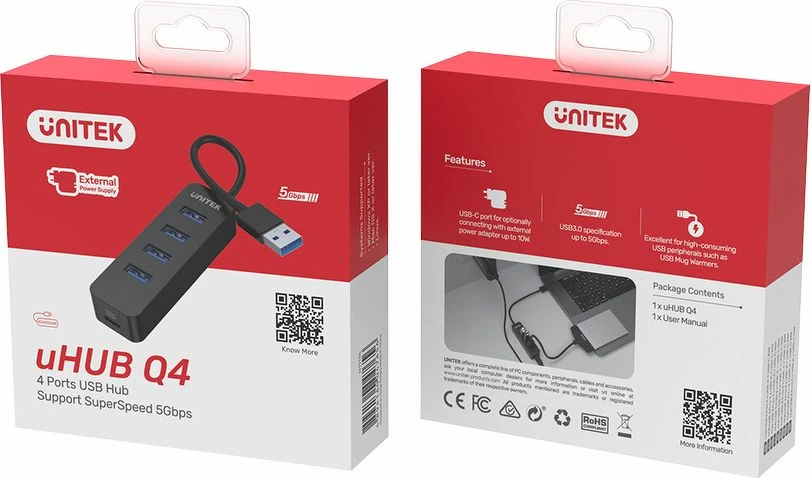 Hub USB Unitek H1117A, 4x USB-A 3.1 Gen1, 5 Gbps, i zi