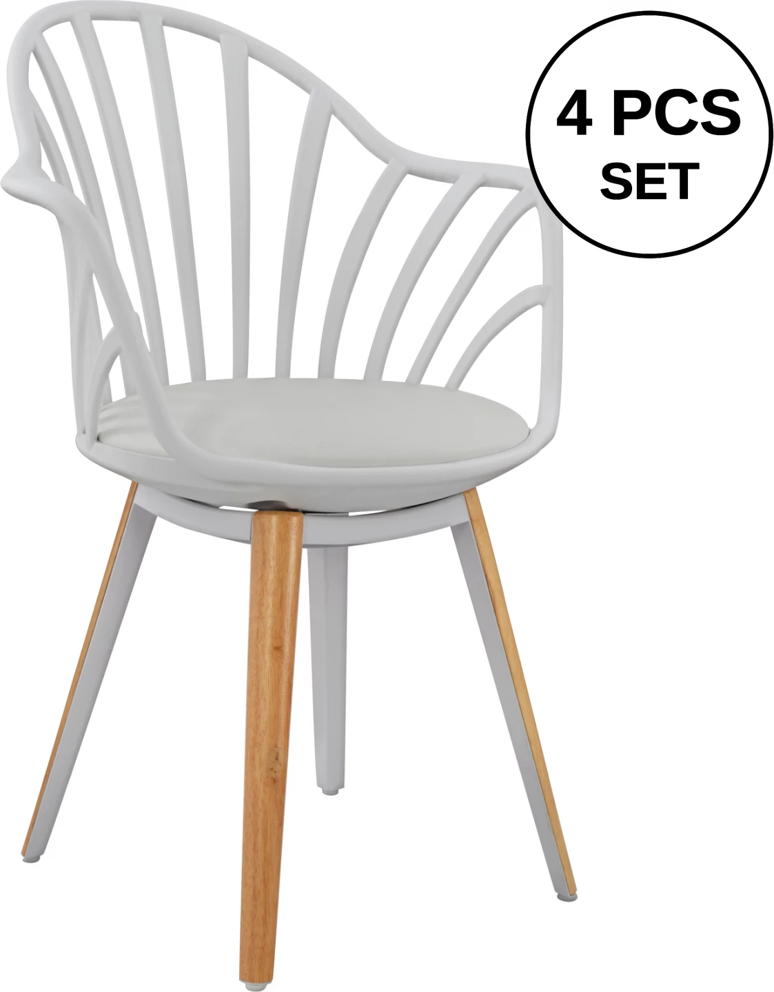 Karrige ngrënieje Anais e bardhë me këmbë druri 60x61x85,5 cm, set prej 4 copë