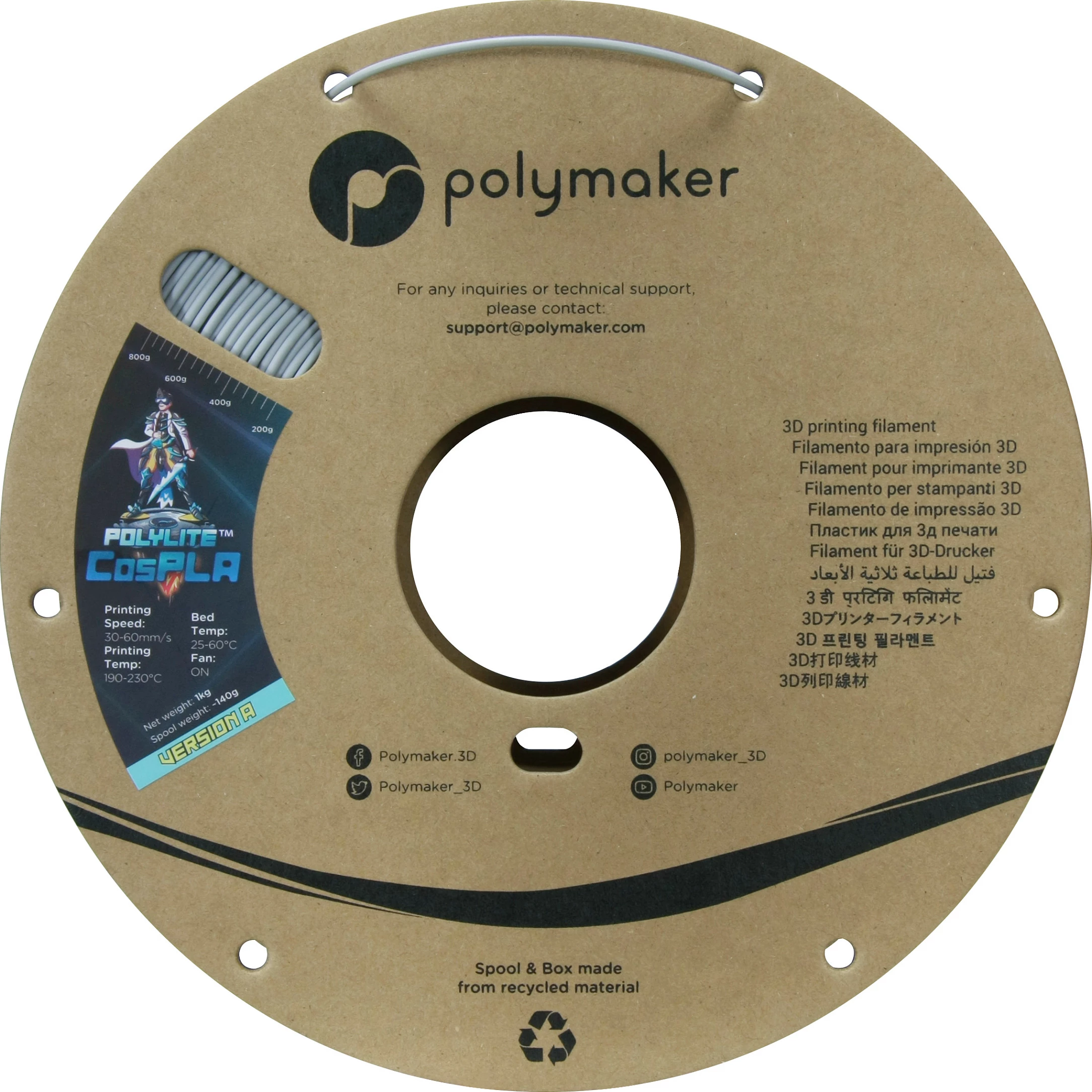 Filament 3D Polymaker PolyLite CosPLA Version A, 1 kg, i bardhë