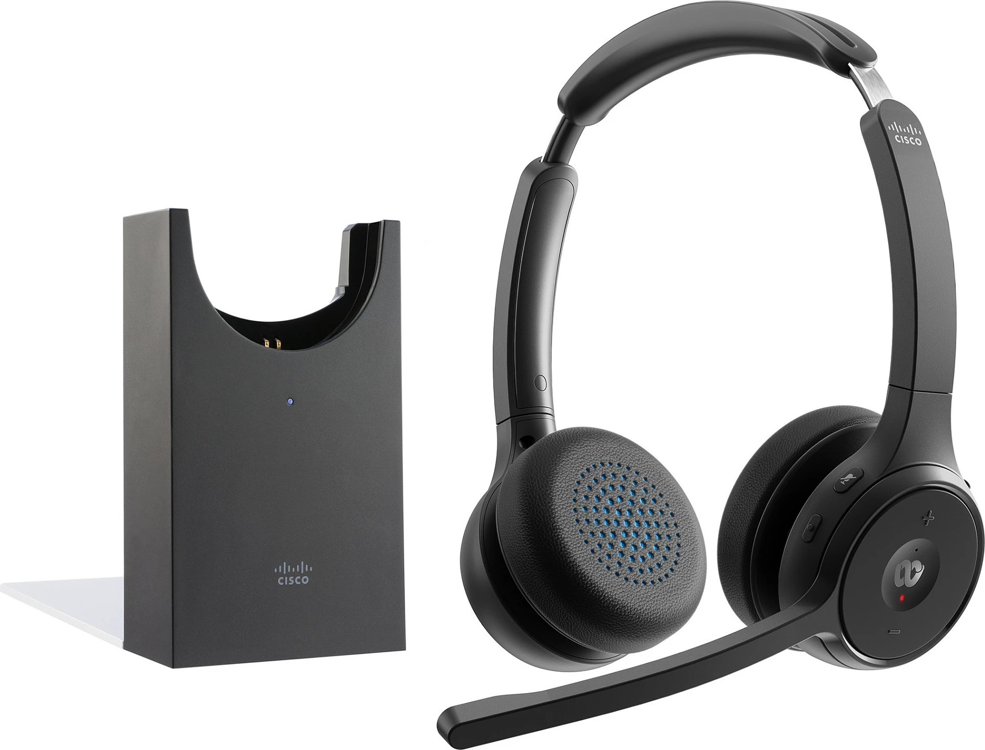 Kufje Cisco 722 wireless, Bluetooth, Webex button, USB-A adapter, charging stand, carbon black